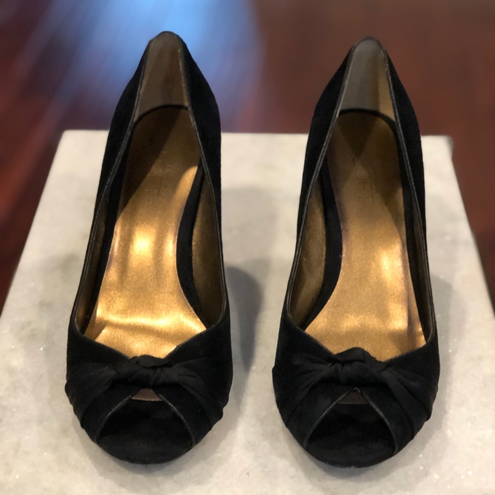 Suede velvet peep toe heels